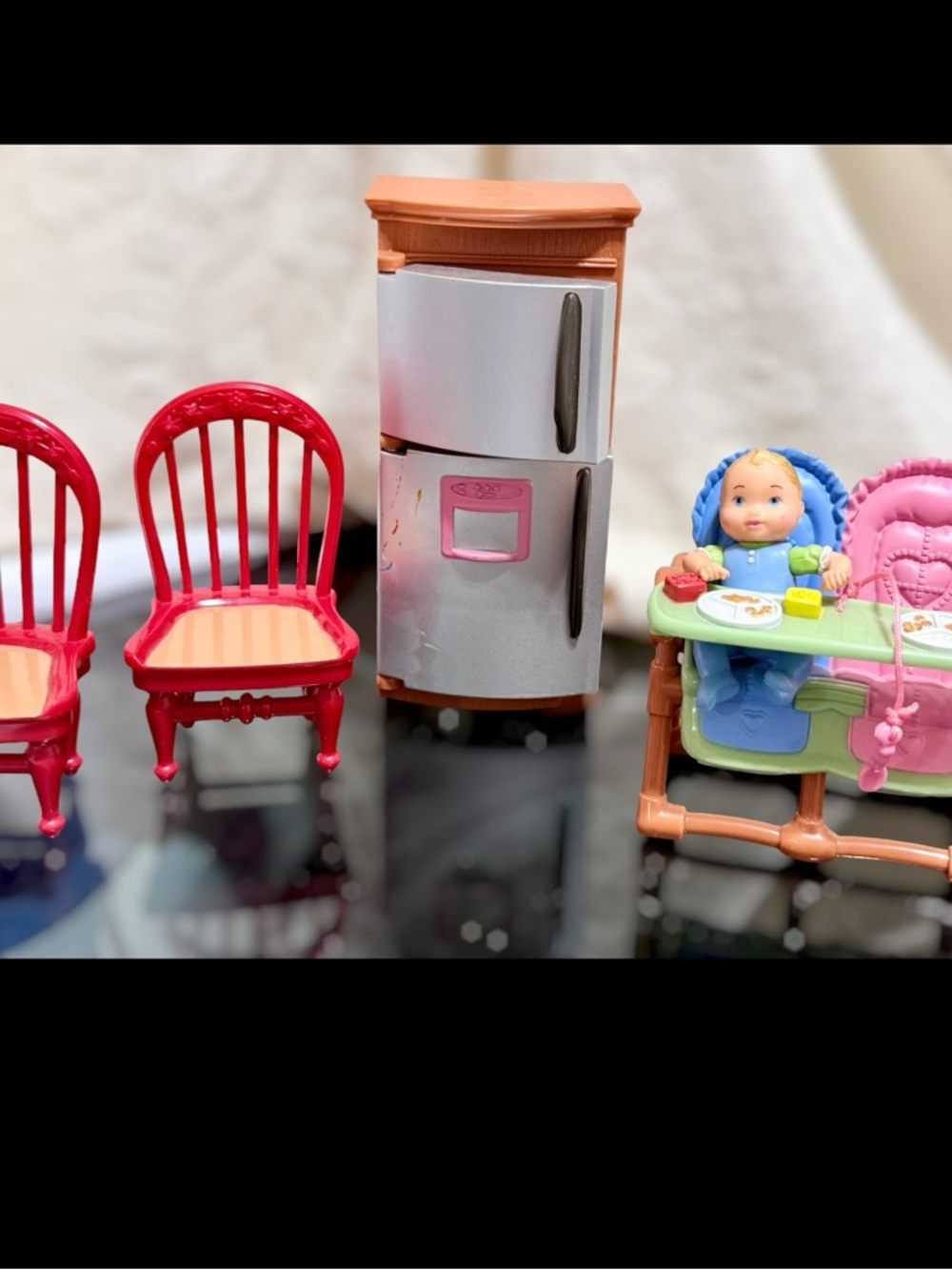 Fisher Price Loving Family Doll Furniture Lot Fridge 2 Chairs Baby + Stroller
